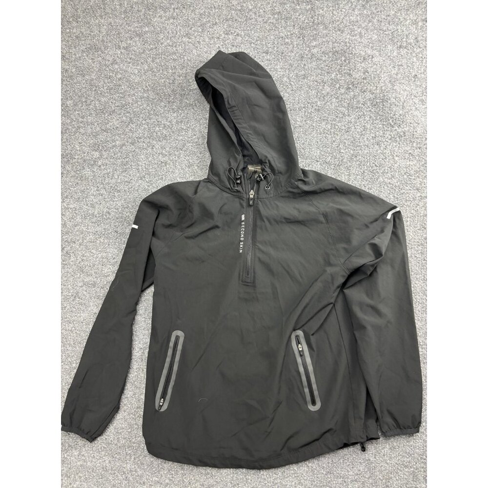 VRST Second Skin‎ Jacket Mens Small Black Hooded Half Zip Windbreaker Pullover